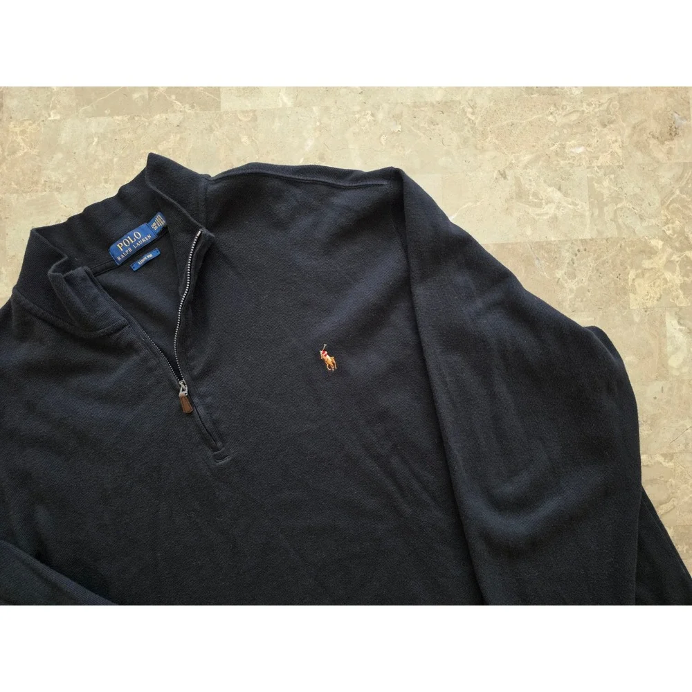 Polo Ralph Lauren Estate Rib Quarter Zip Pony Pullover Black Cotton Mens 2XL/2XB